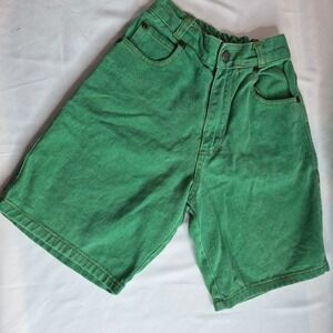 Vintage Mickey Unlimited Green Denim Shorts High Waist Kids Jorts Size 6 Cotton